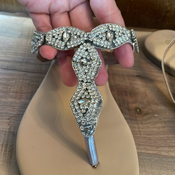 Le Chateau silver gladiator sandal with rhinestone front detail. - Picture 2 of 6